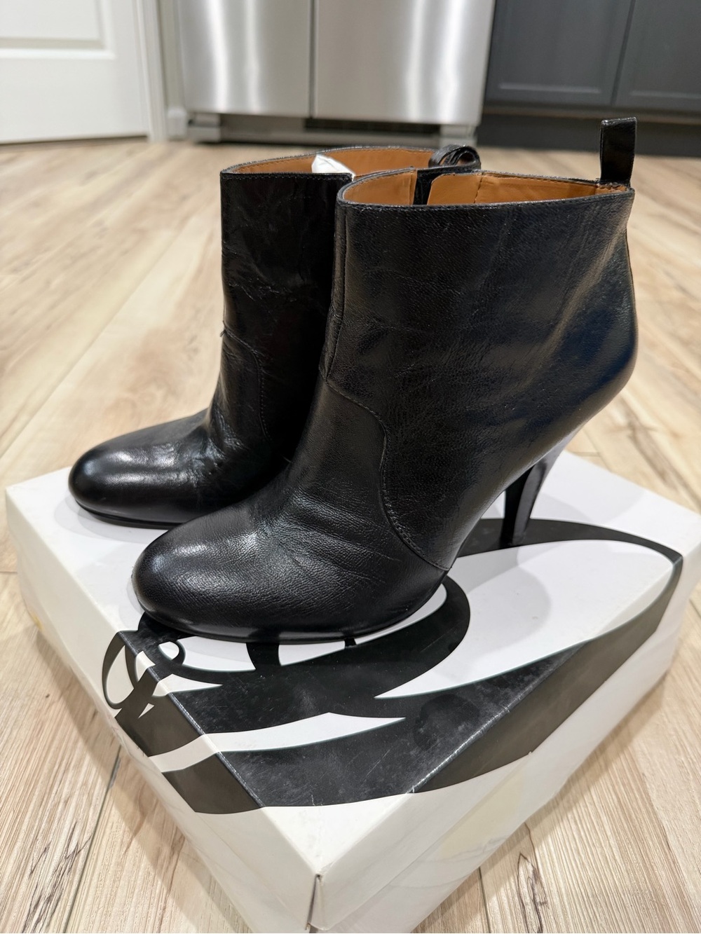 Nine West Black Leather Ankle Booties with Slim Heel